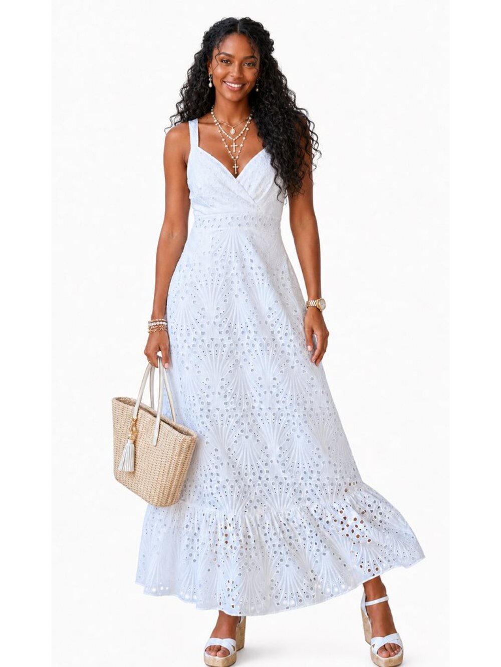 Boston Proper Women’s Eyelet Length Dress , Elegant Summer Maxi, Size 10.